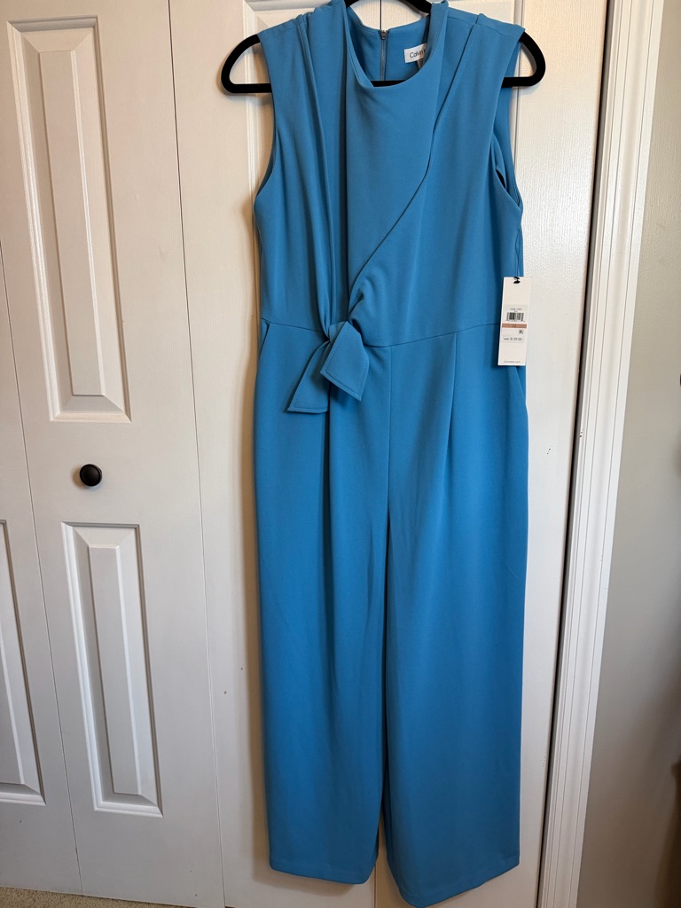 Nwt Calvin Klein Sleeveless Turquoise Jumpsuit With Waist Knot 12